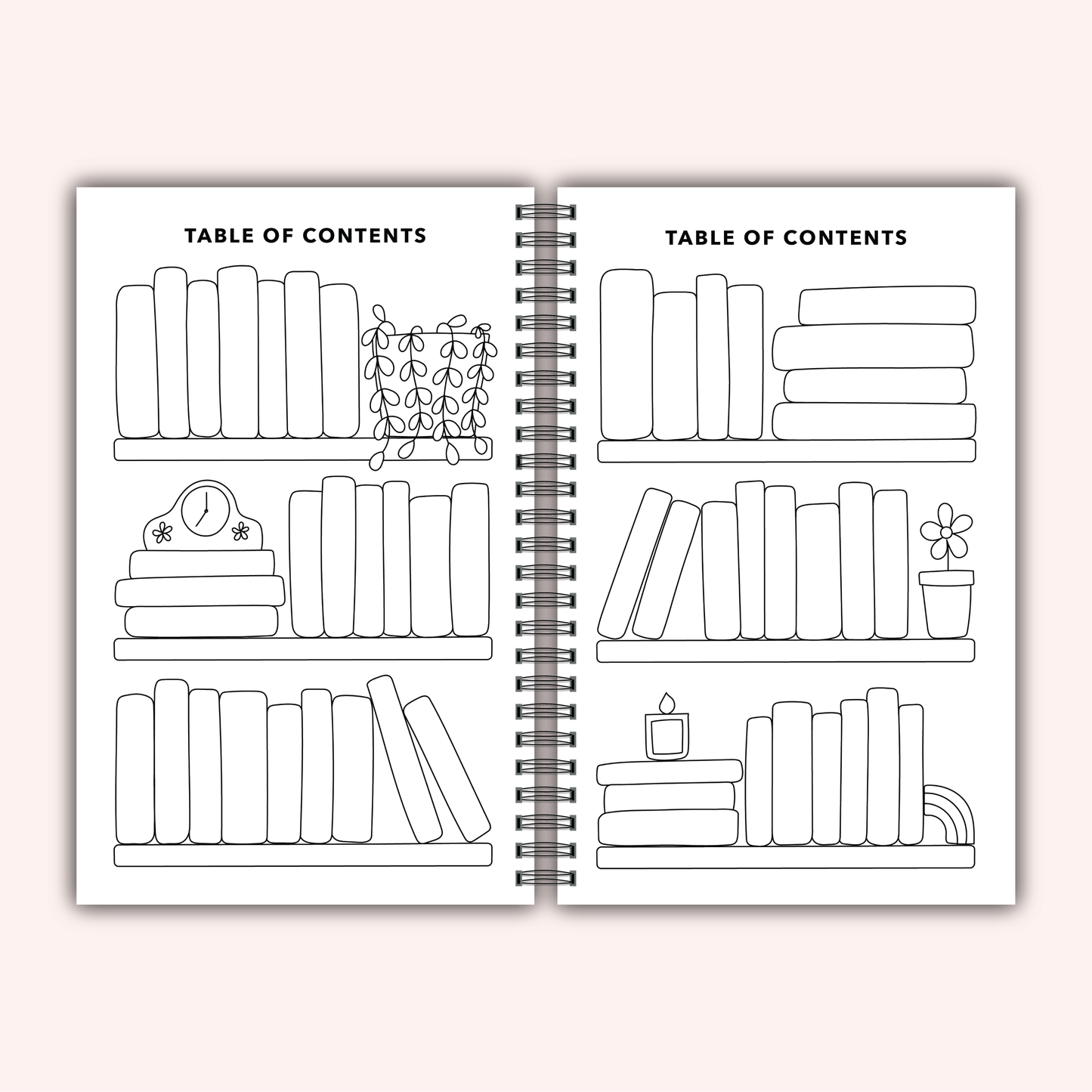 Open book with table of contents on a white background