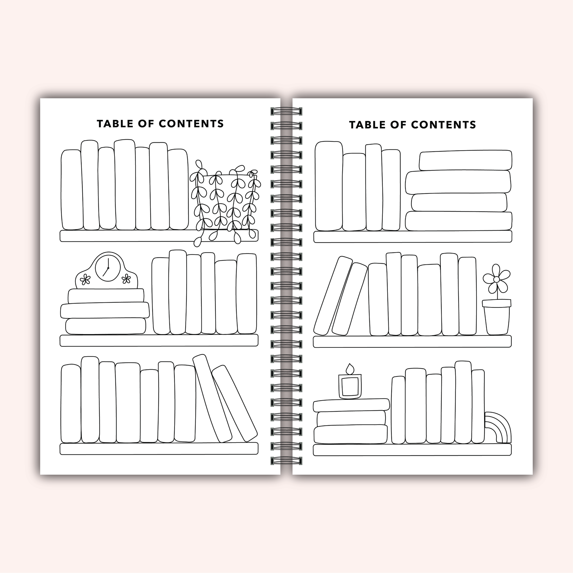 Open book with table of contents on a white background
