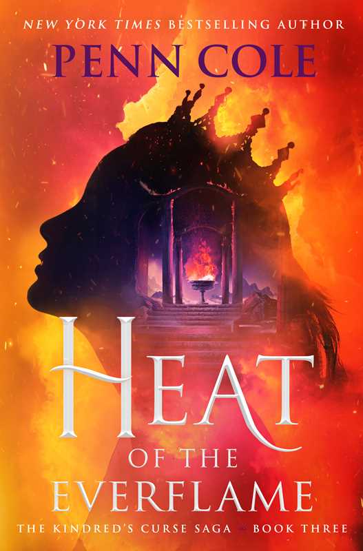 Cover of 'Heat of the Everflame' by Penn Cole featuring a silhouette of a woman's profile against a fiery background with a castle tower.